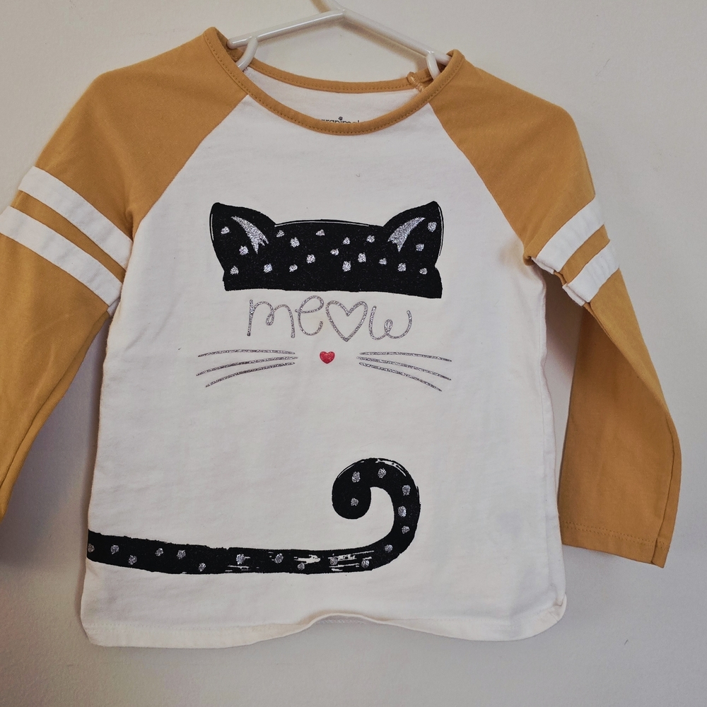 Garanimals White and Tan Cat Print Long Sleeve Tee